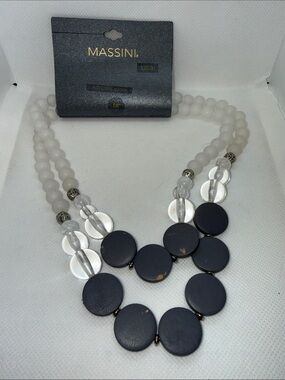 Massini Black and Frosted White Double-Strand Disc Necklace 18”